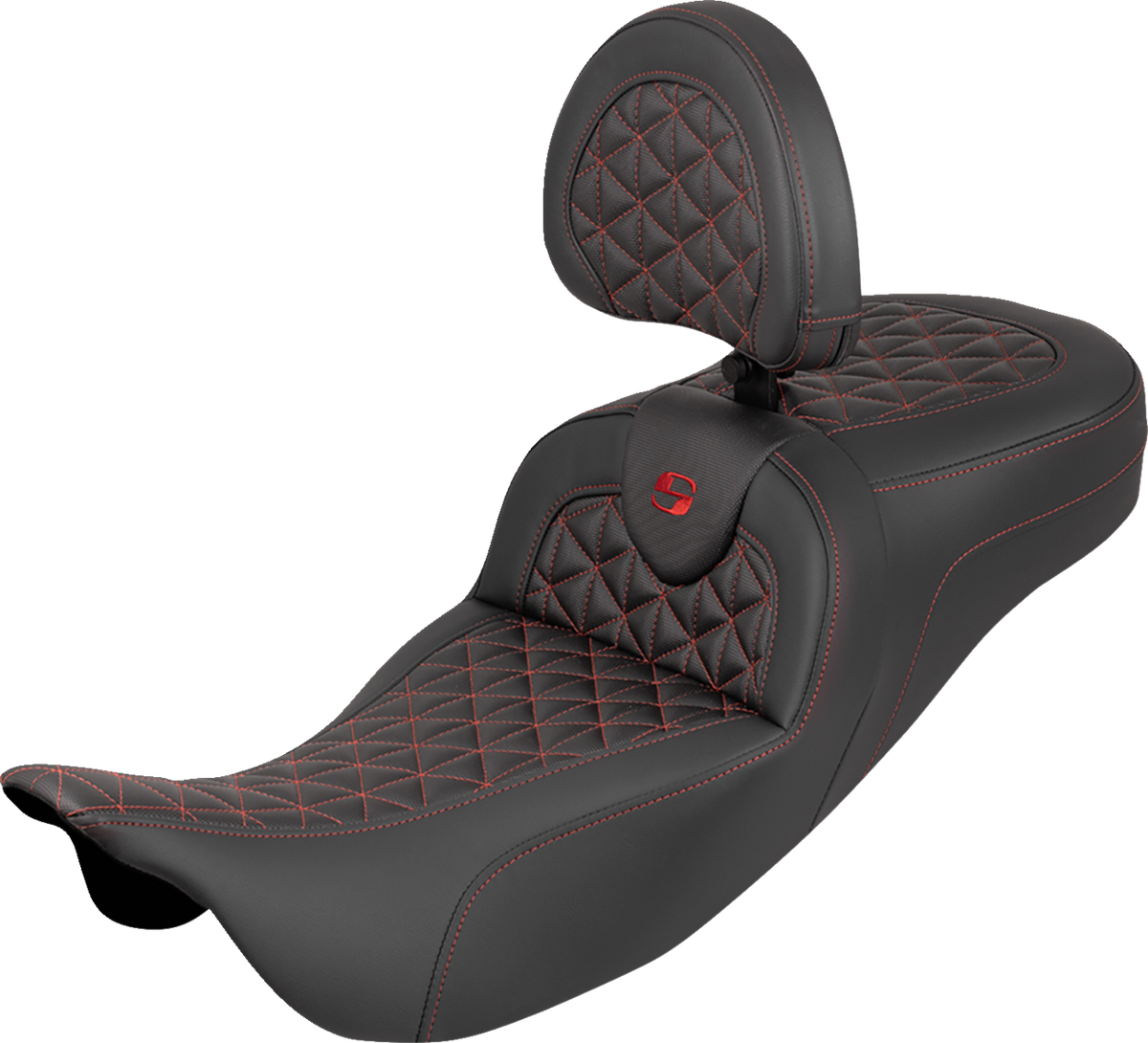 RoadSofa™ Tri Gripper Seat - Extended Reach - Red Stitch - w/ Backrest - FLH/FLT '08-'25
