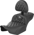 Roadsofa™ Extended Reach Seat - with Backrest - Lattice Stitch - White Stitch - FLTR/FLHX '23-'24