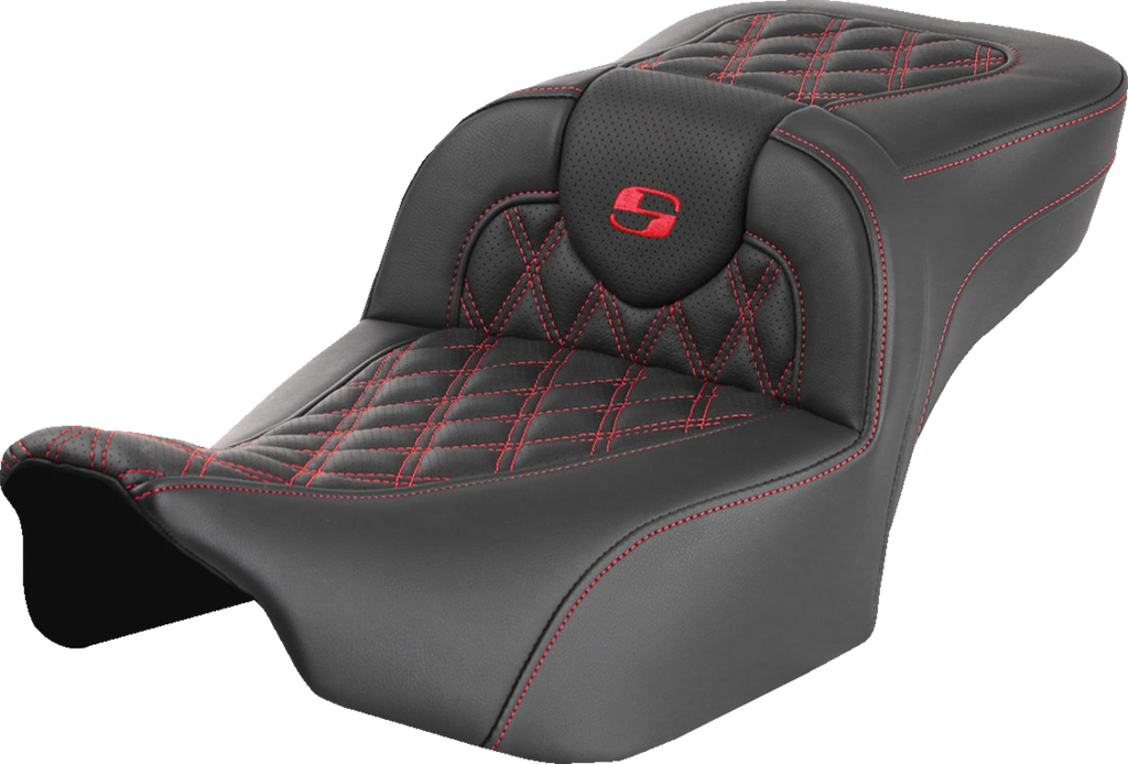 Roadsofa™ Extended Reach Seat - without Backrest - Lattice Stitch - Red Stitch - FLTR/FLHX '23-'24