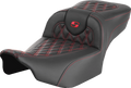 Roadsofa™ Extended Reach Seat - without Backrest - Lattice Stitch - Red Stitch - FLTR/FLHX '23-'24