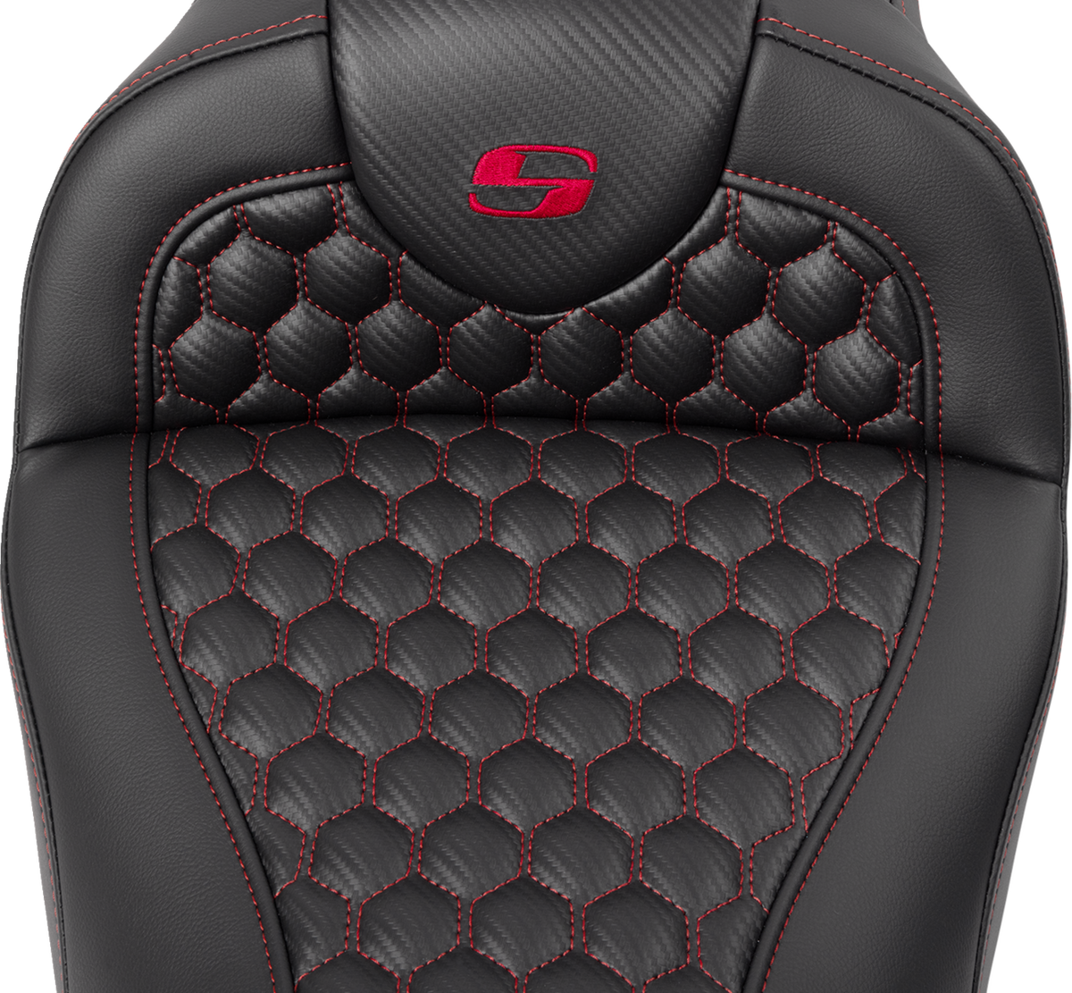 RoadSofa™ Seat - Honeycomb - Red Stitch - with Backrest - FLH/FLT '08-'23