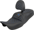 RoadSofa™ Tri Gripper Seat - Standard Reach - Blue Stitch - w/ Backrest - FLH/FLT '08-'25