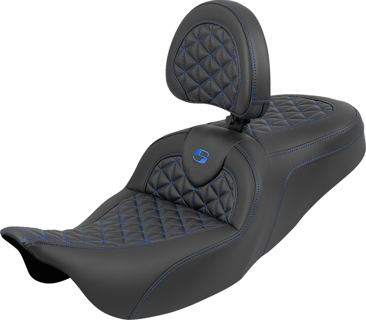 RoadSofa™ Tri Gripper Seat - Standard Reach - Blue Stitch - w/ Backrest - FLH/FLT '08-'25