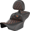Roadsofa™ Extended Reach Seat - with Backrest - Lattice Stitch - Orange Stitch - FLTR/FLHX '23-'24
