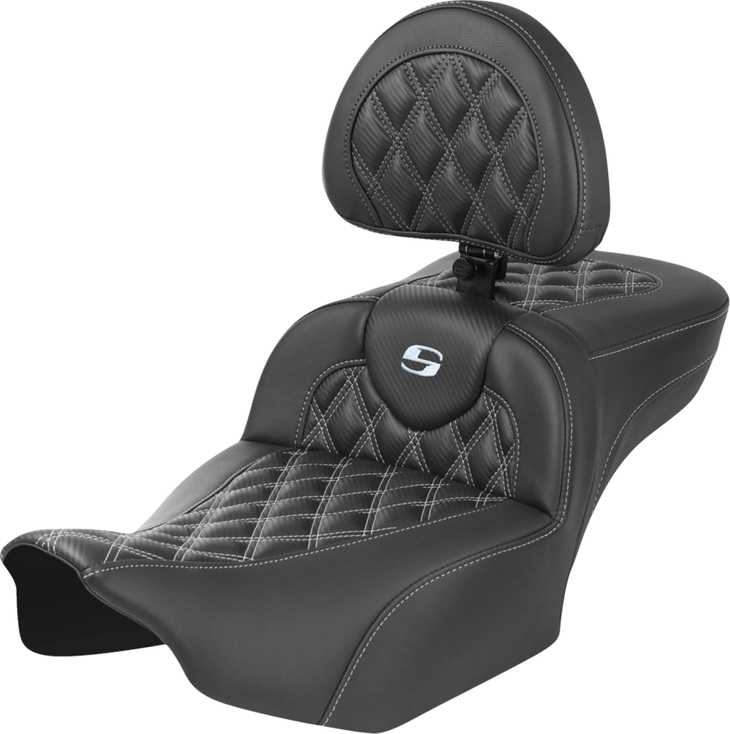 Roadsofa™ Extended Reach Seat - with Backrest - Lattice Stitch - Silver Stitch - FLTR/FLHX '23-'24