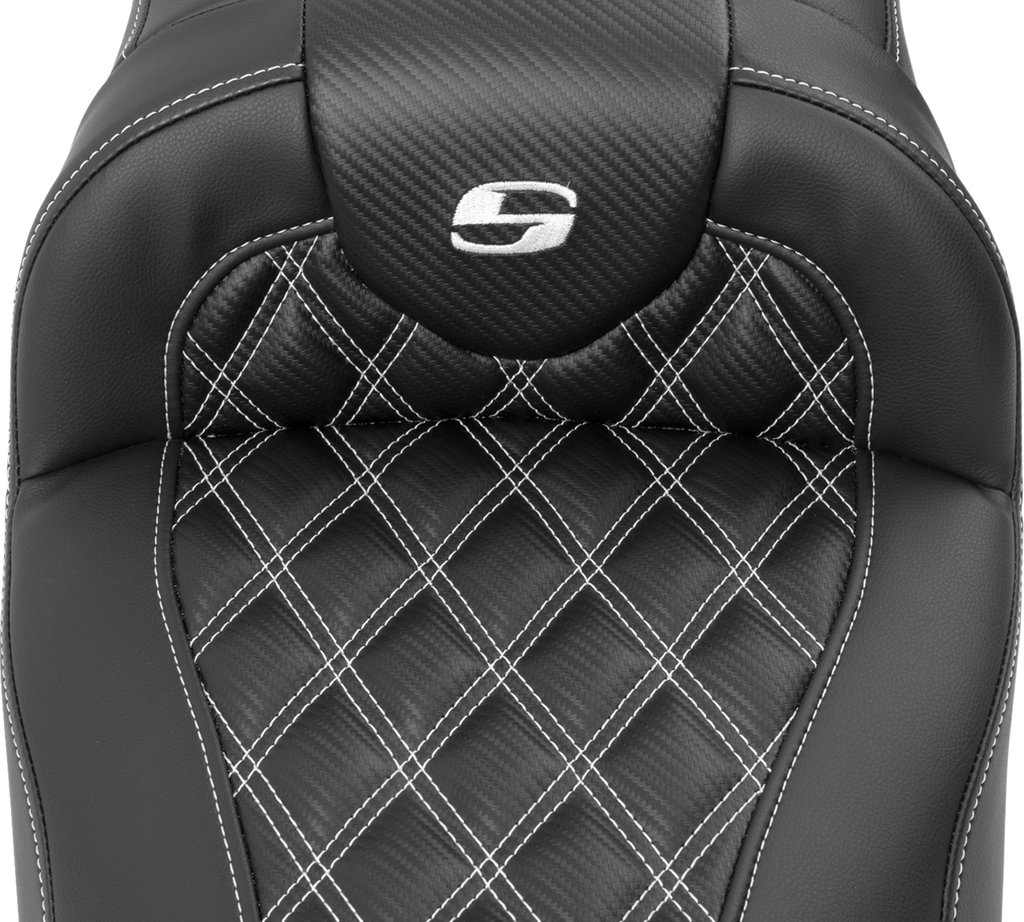 Roadsofa™ Extended Reach Seat - without Backrest - Lattice Stitch - White Stitch - FLTR/FLHX '23-'24