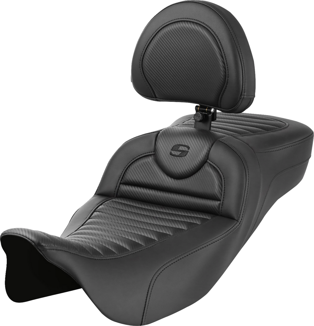 Roadsofa™ Extended Reach Seat - with Backrest - Tuck-n-Roll - Carbon Fiber - FLH/FLT '08-'24
