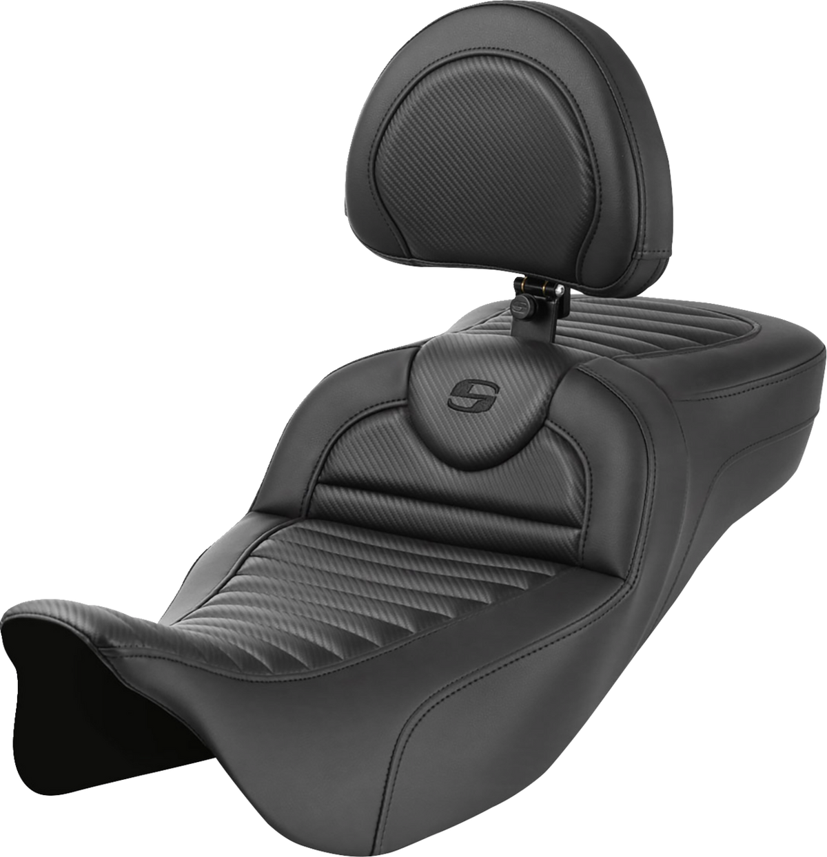 Roadsofa™ Extended Reach Seat - with Backrest - Tuck-n-Roll - Carbon Fiber - FLH/FLT '08-'24