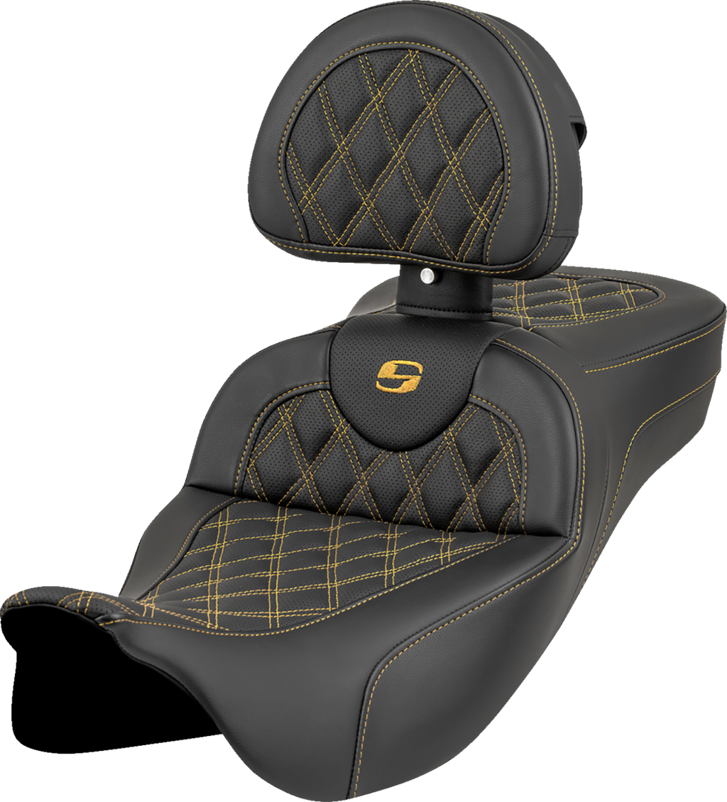 Roadsofa™ Extended Reach Seat - Lattice Stitch - Gold Stitch - with Backrest - FL '08-'23