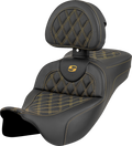 Roadsofa™ Extended Reach Seat - Lattice Stitch - Gold Stitch - with Backrest - FL '08-'23
