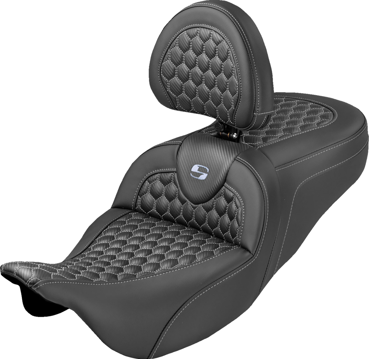 Extended Reach RoadSofa™ Seat - Honeycomb - Silver Stitch - with Backrest - FLH/FLT '08-'25