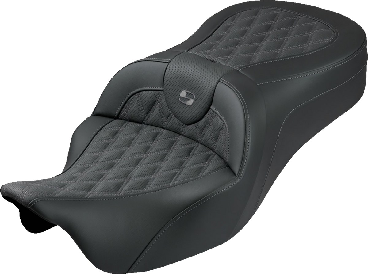 Roadsofa™ King Seat - Without Backrest - Lattice Stitch - Gray Stitch - FLH/FLT '08-'25
