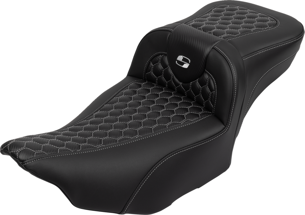 Roadsofa™ Extended Reach Seat - with Backrest - Honeycomb - Silver Stitch - FLTR/FLHX '23-'24
