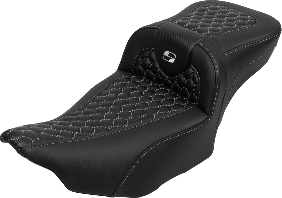 Roadsofa™ Extended Reach Seat - with Backrest - Honeycomb - Silver Stitch - FLTR/FLHX '23-'24