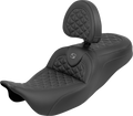 RoadSofa™ Tri Gripper Seat - Standard Reach - Gray Stitch - w/ Backrest - FLH/FLT '08-'25