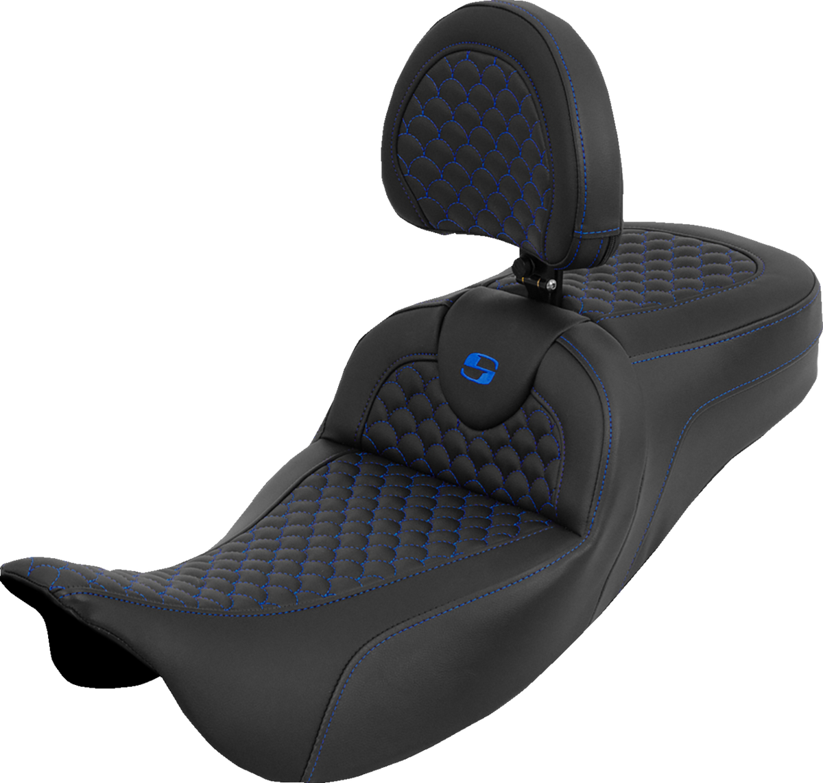 Extended Reach Roadsofa™ Seat - Dragon Scale - Blue Stitch - with Backrest - Touring '08-'25