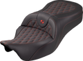Roadsofa™ King Seat - Without Backrest - Lattice Stitch - Red Stitch - FLH/FLT '08-'25
