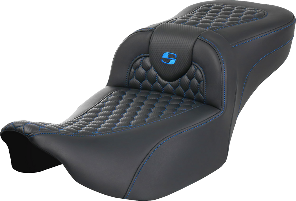 Roadsofa™ Extended Reach Seat - without Backrest - Honeycomb - Blue Stitch - FLTR/FLHX '23-'24