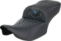 Roadsofa™ Extended Reach Seat - without Backrest - Honeycomb - Blue Stitch - FLTR/FLHX '23-'24