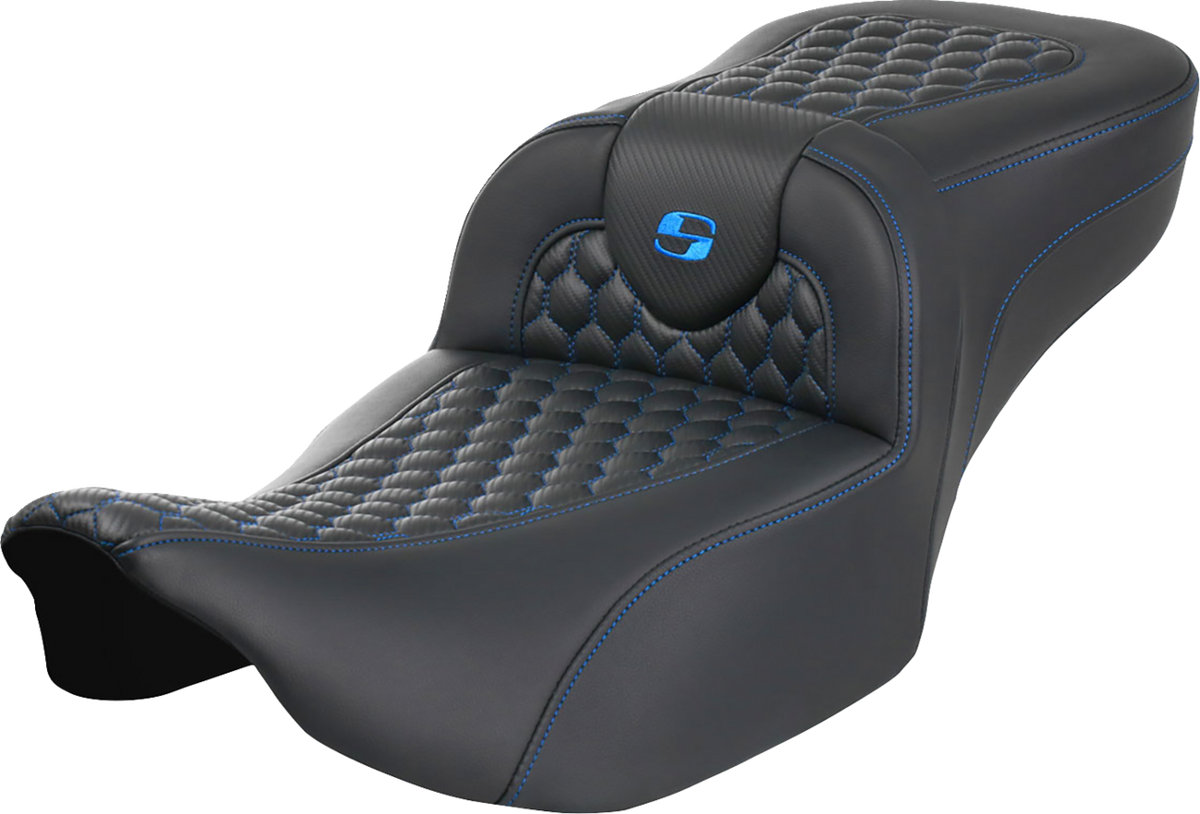 Roadsofa™ Extended Reach Seat - without Backrest - Honeycomb - Blue Stitch - FLTR/FLHX '23-'24