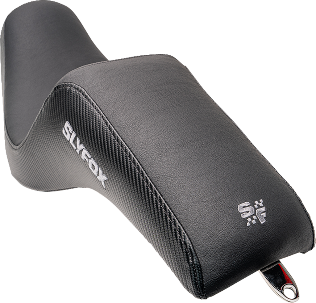 Drifter Seat - Gray Logo - Black Vinyl w/ Slipstop - Carbon Fiber - Dyna '96-'03