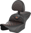 Roadsofa™ Seat - with Backrest - Honeycomb - Orange Stitch - FLTR/FLHX '23-'24