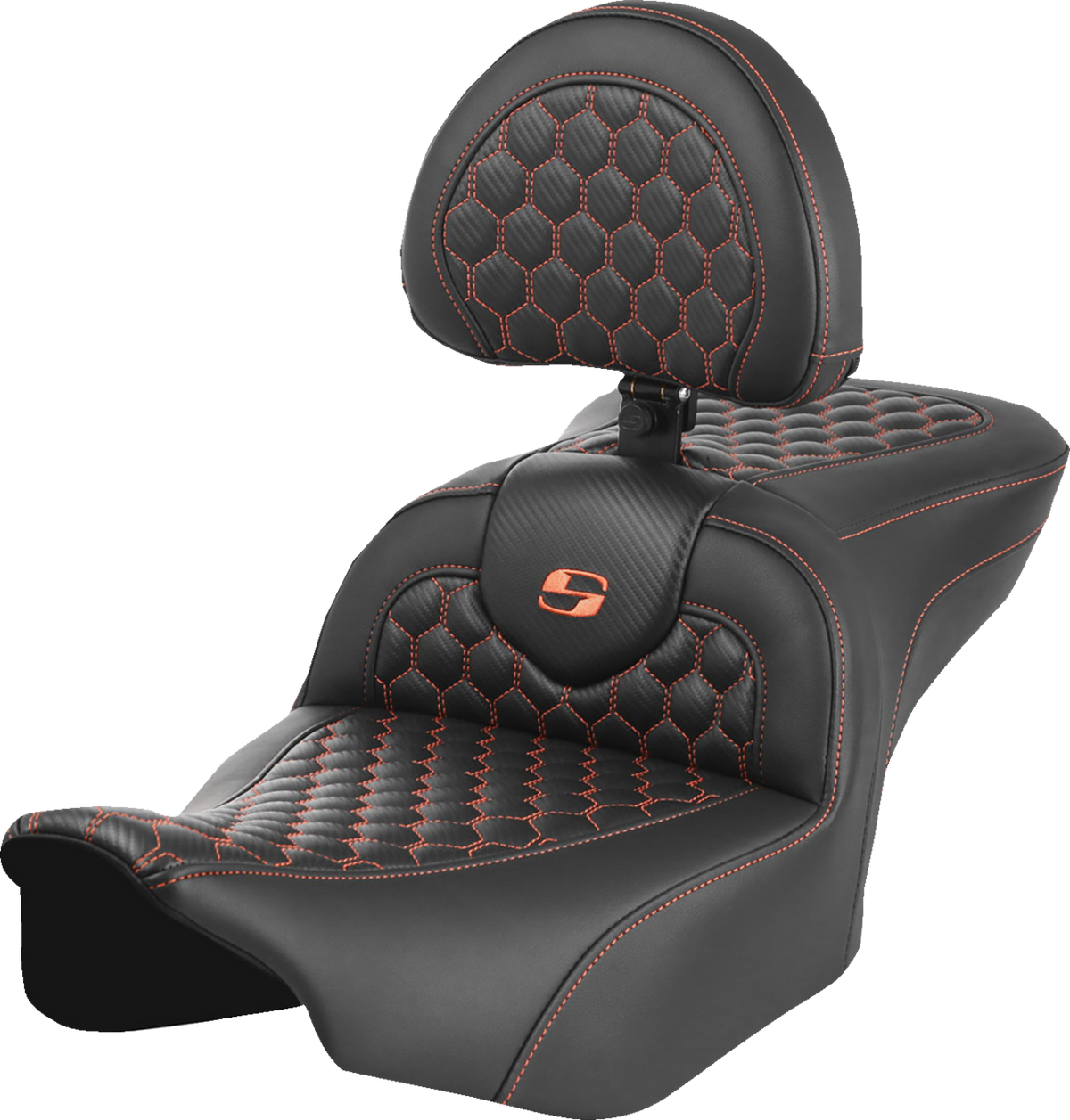 Roadsofa™ Seat - with Backrest - Honeycomb - Orange Stitch - FLTR/FLHX '23-'24