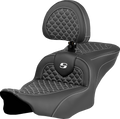 Roadsofa™ Seat - Dragon Scale Stitch - White Stitch - w/ Backrest - FLTR/FLHX '23-'24