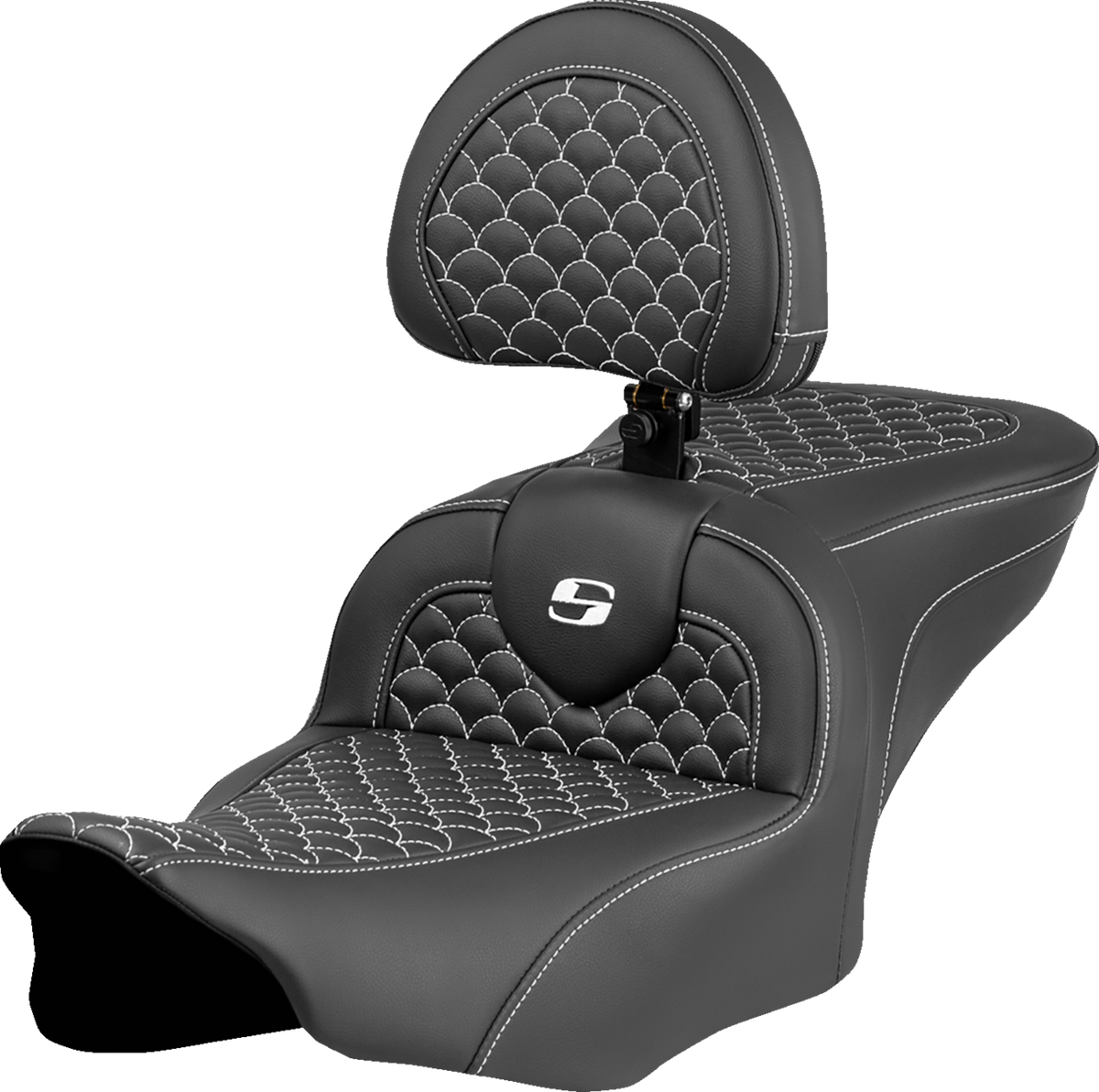 Roadsofa™ Seat - Dragon Scale Stitch - White Stitch - w/ Backrest - FLTR/FLHX '23-'24