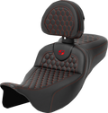 RoadSofa™ Seat - Honeycomb - Red Stitch - with Backrest - Extended Reach - FLH/FLT '08-'24