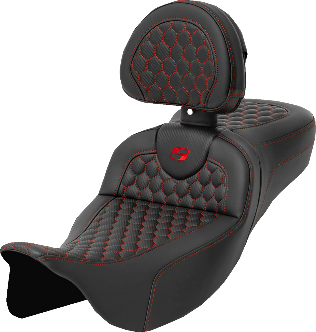 RoadSofa™ Seat - Honeycomb - Red Stitch - with Backrest - Extended Reach - FLH/FLT '08-'24