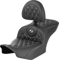 RoadSofa™ Seat - with Backrest - Carbon Fiber - Lattice Stitch - Silver Stitch - FLTR/FLHX '23-'24