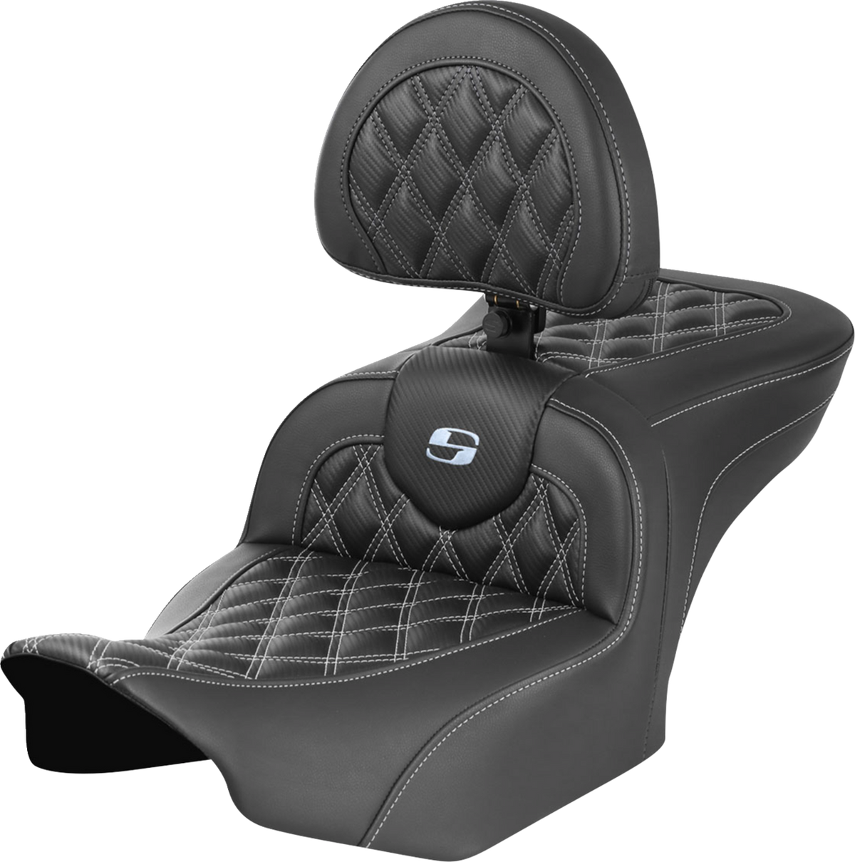 RoadSofa™ Seat - with Backrest - Carbon Fiber - Lattice Stitch - Silver Stitch - FLTR/FLHX '23-'24