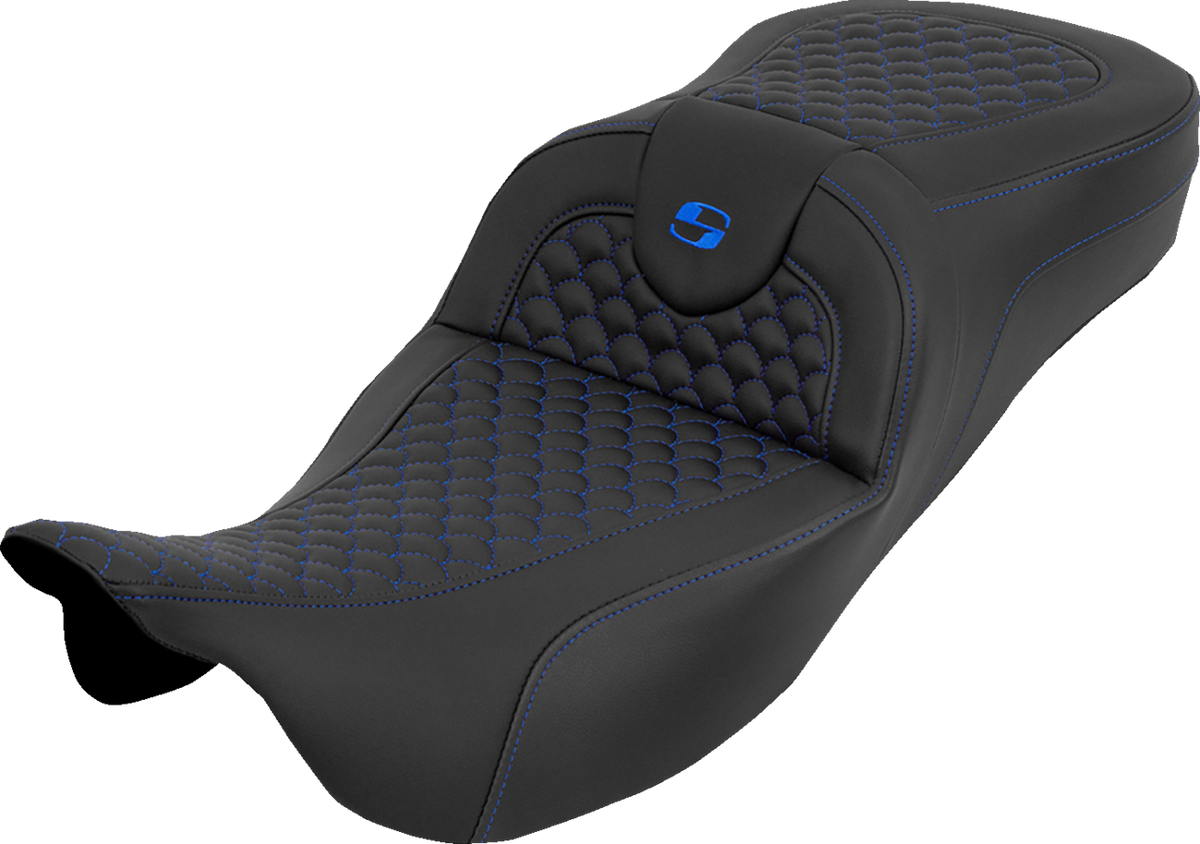 Extended Reach RoadSofa™ Seat - Dragon Scale - w/o Backrest - Blue Stitch - FLH/FLT '08-'25