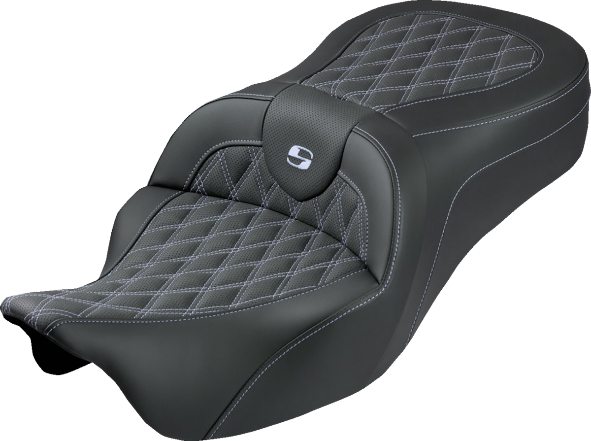 Roadsofa™ King Seat - Without Backrest - Lattice Stitch - Silver Stitch - FLH/FLT '08-'25