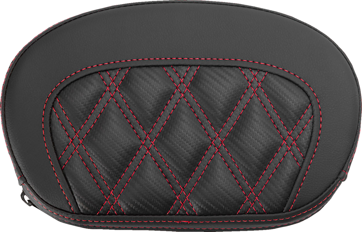 Mini Contour Sissy Bar Pad - Lattice Stitch - Carbon Fiber - Red Stitch