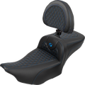 Roadsofa™ Extended Reach Seat - with Backrest - Honeycomb - Blue Stitch - FLTR/FLHX '23-'24