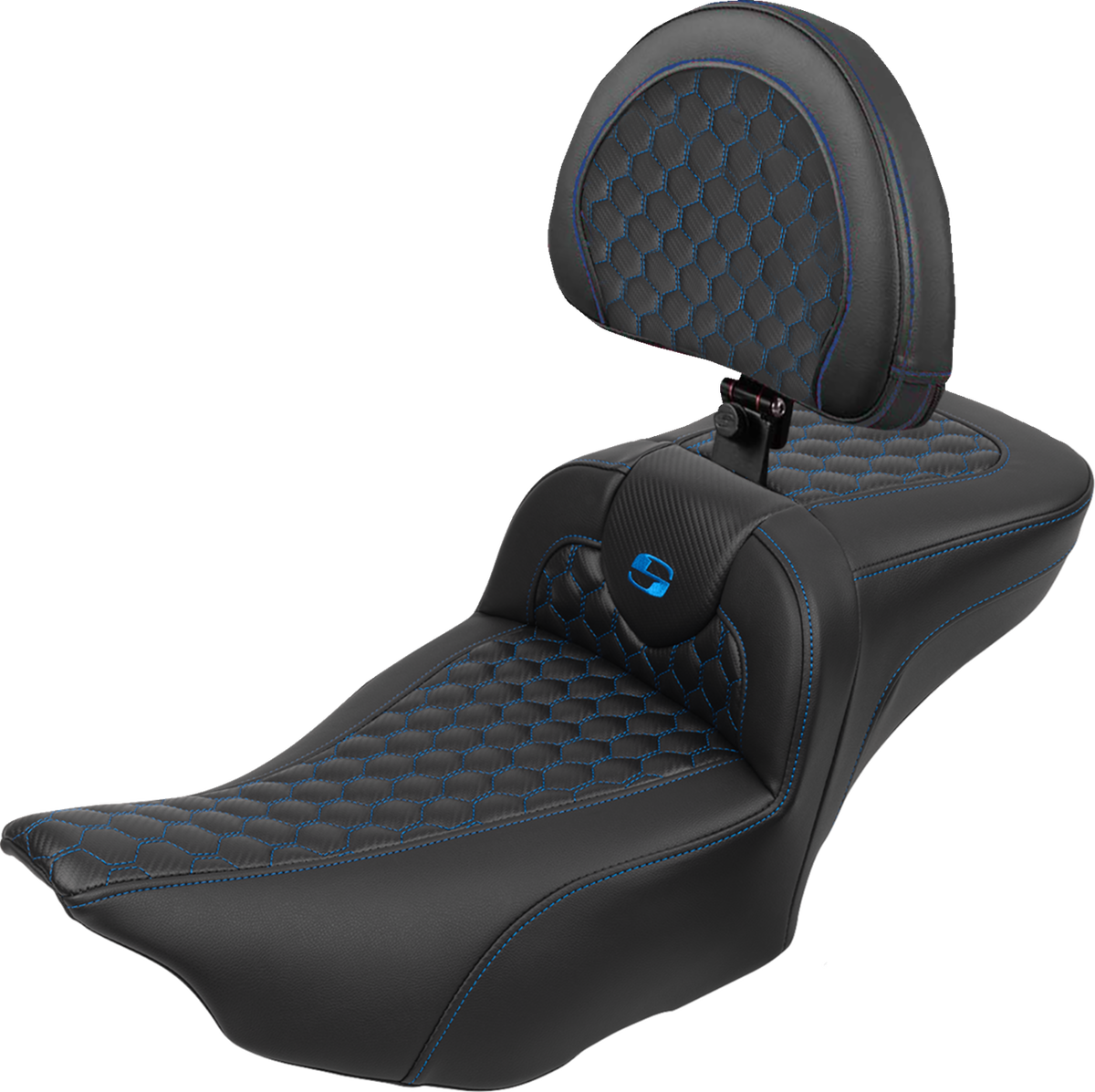 Roadsofa™ Extended Reach Seat - with Backrest - Honeycomb - Blue Stitch - FLTR/FLHX '23-'24