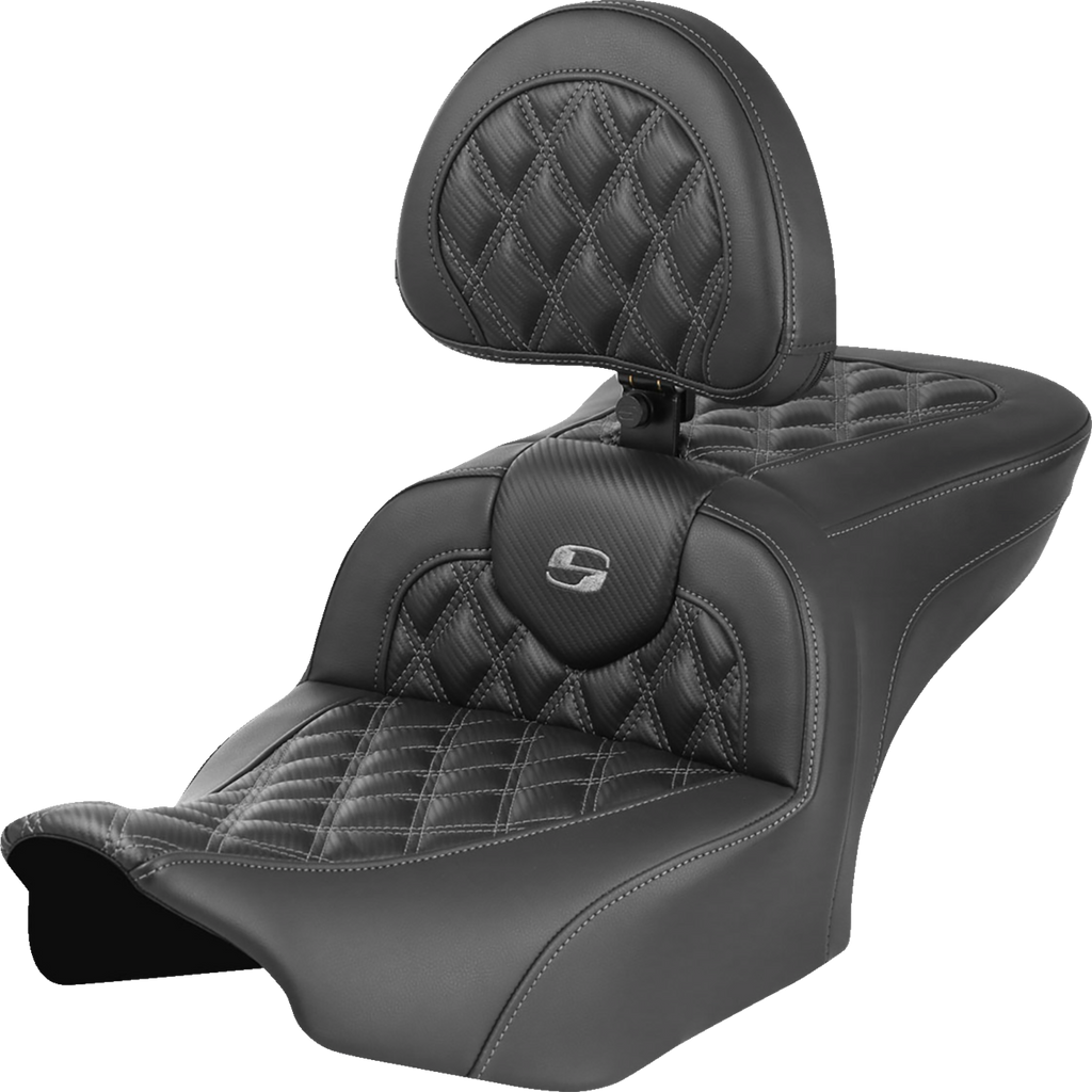 RoadSofa™ Seat - with Backrest - Carbon Fiber - Lattice Stitch - Gray Stitch - FLTR/FLHX '23-'24