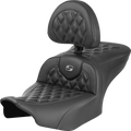 RoadSofa™ Seat - with Backrest - Carbon Fiber - Lattice Stitch - Gray Stitch - FLTR/FLHX '23-'24