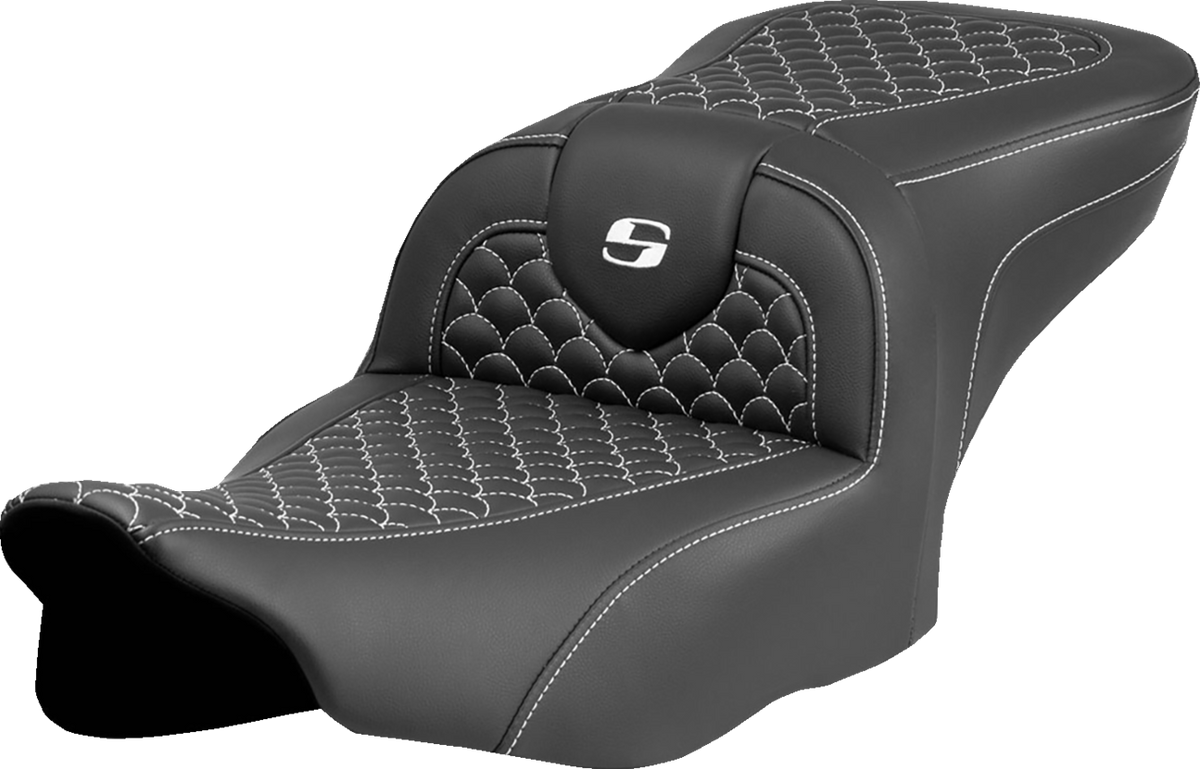 Roadsofa™ Seat - Dragon Scale Stitch - White Stitch - w/o Backrest - FLTR/FLHX '23-'24