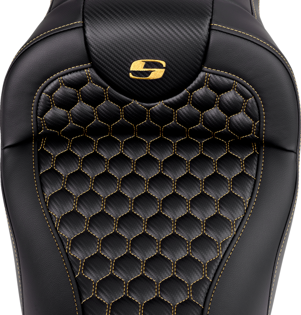 RoadSofa™ Seat - Honeycomb - Gold Stitch - without Backrest - FLH/FLT '08-'23