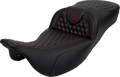 RoadSofa™ Seat - Honeycomb - Red Stitch - Extended Reach - without Backrest - FLH/FLT '08-'24