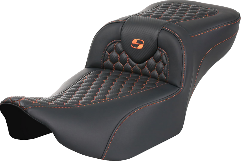Roadsofa™ Extended Reach Seat - without Backrest - Honeycomb - Orange Stitch - FLTR/FLHX '23-'24