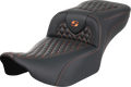 Roadsofa™ Extended Reach Seat - without Backrest - Honeycomb - Orange Stitch - FLTR/FLHX '23-'24