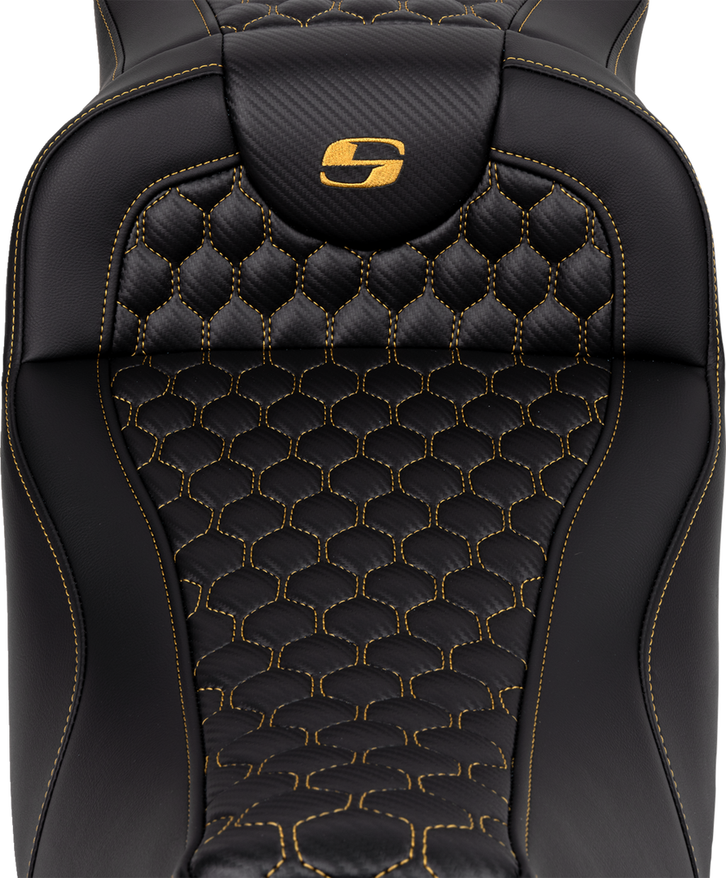 RoadSofa™ Seat - Honeycomb - Gold Stitch - Extended Reach - without Backrest - FLH/FLT '08-'24