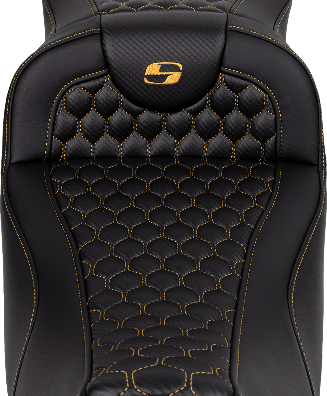 RoadSofa™ Seat - Honeycomb - Gold Stitch - Extended Reach - without Backrest - FLH/FLT '08-'24