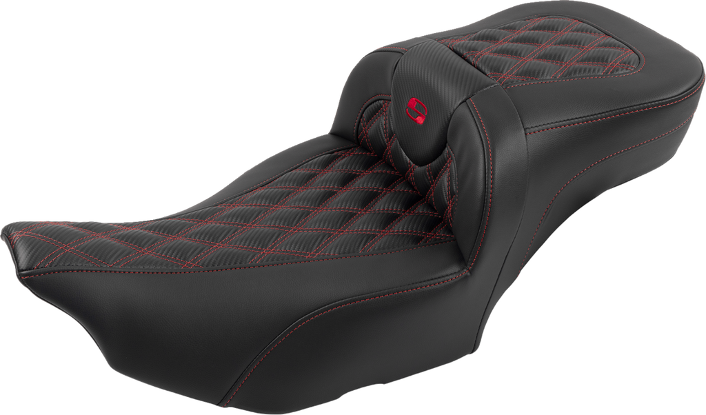Roadsofa™ Extended Reach Seat - with Backrest - Lattice Stitch - Red Stitch - FLTR/FLHX '23-'24