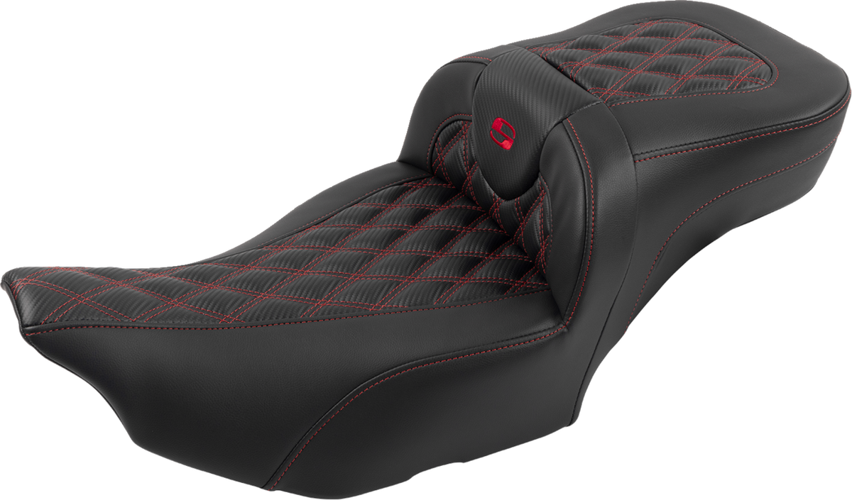 Roadsofa™ Extended Reach Seat - with Backrest - Lattice Stitch - Red Stitch - FLTR/FLHX '23-'24