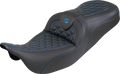 RoadSofa™ Tri Gripper Seat - Standard Reach - Blue Stitch - w/o Backrest - FLH/FLT '08-'25